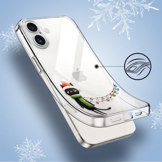 Etui do iPhone 16, Przytulne święta, Kot przebrany za elfa, przeźroczyste4