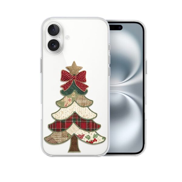 Etui do iPhone 16 Plus, Przytulne święta, Kraciasta choinka, przeźroczyste
