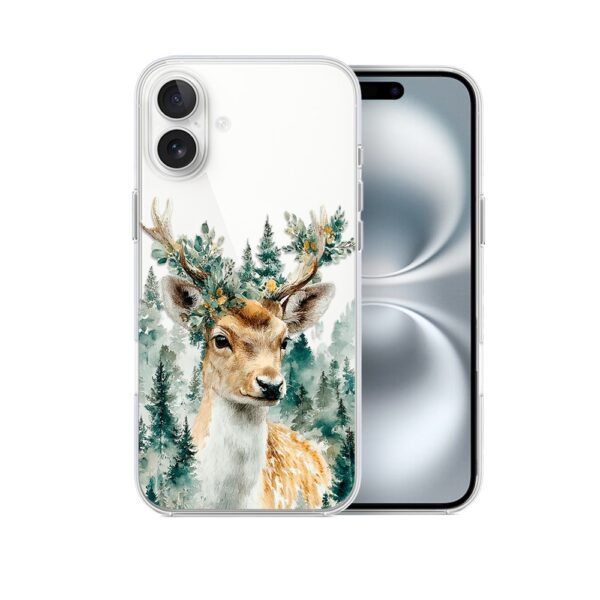 Etui do iPhone 16 Plus, Przytulne święta, Leśny Jelonek, przeźroczyste