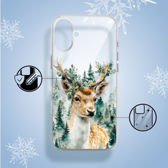 Etui do iPhone 16, Przytulne święta, Leśny Jelonek, przeźroczyste2