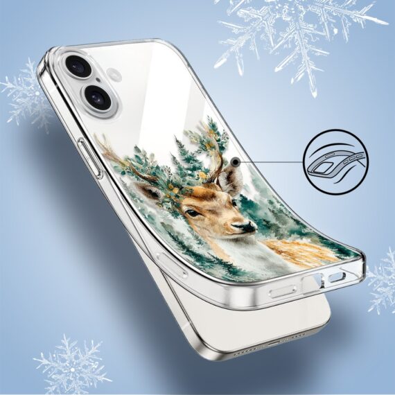 Etui do iPhone 16, Przytulne święta, Leśny Jelonek, przeźroczyste4