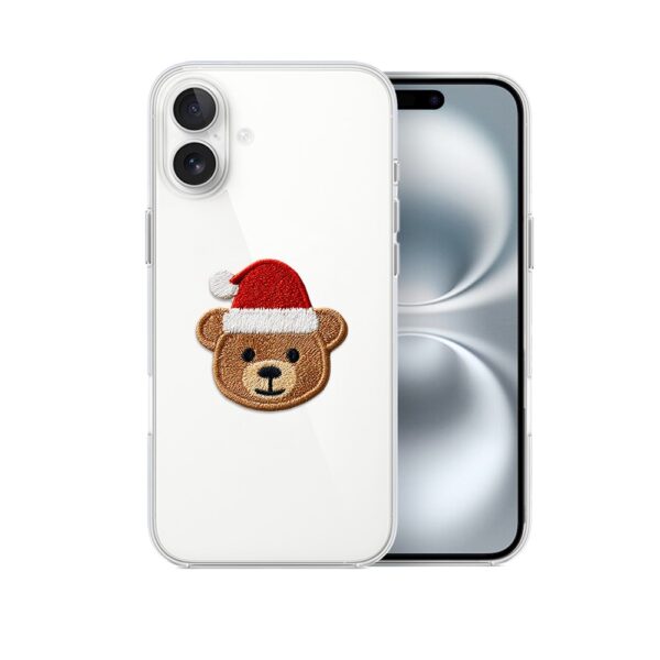 Etui do iPhone 16 Plus, Przytulne święta, Miś Mikołajek, przeźroczyste