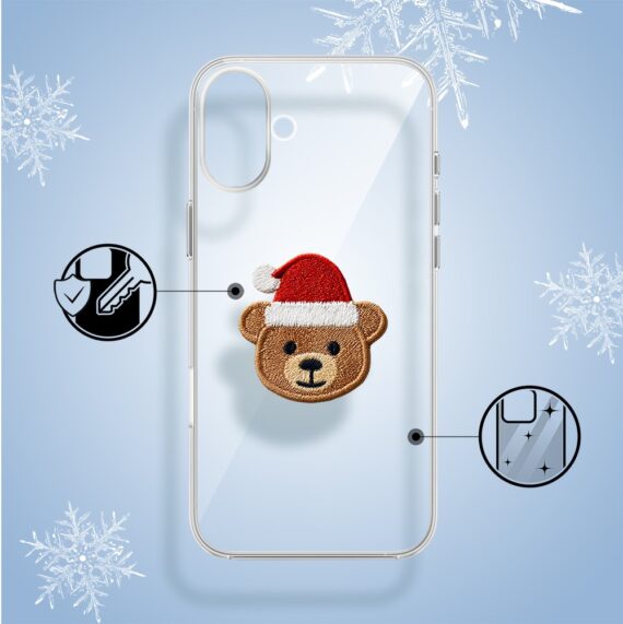 Etui do iPhone 16, Przytulne święta, Miś Mikołajek, przeźroczyste2