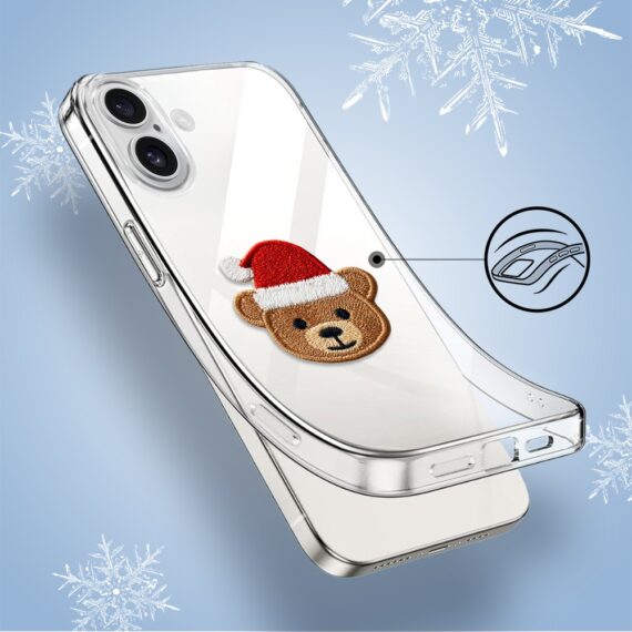 Etui do iPhone 16, Przytulne święta, Miś Mikołajek, przeźroczyste4
