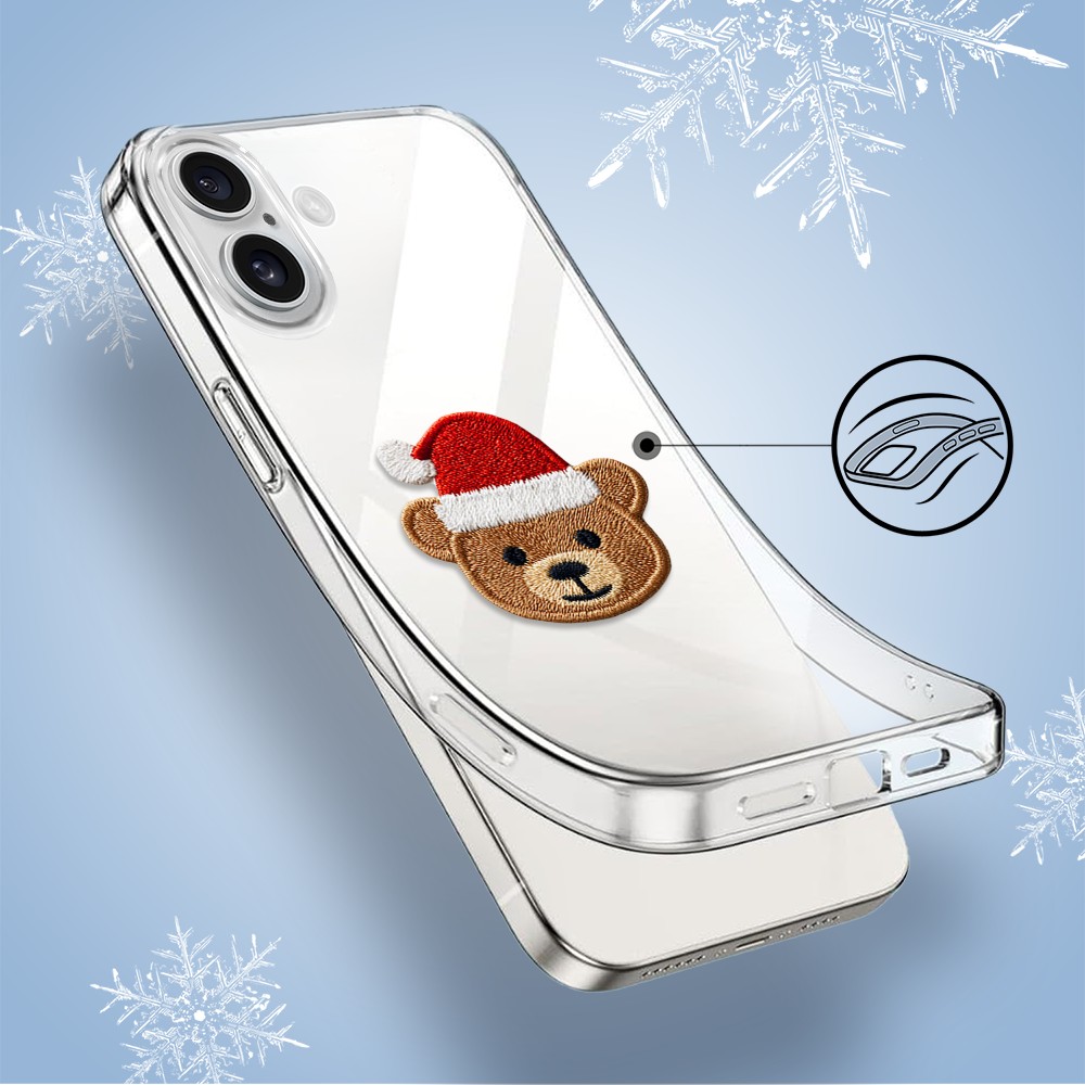Etui do iPhone 16, Przytulne święta, Miś Mikołajek, przeźroczyste4