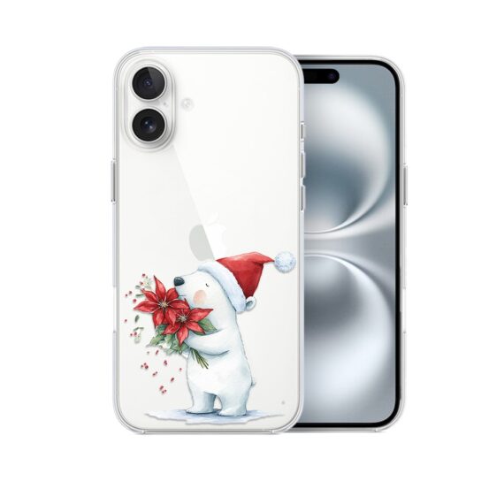 Etui do iPhone 16, Przytulne święta, Miś świąteczny, przeźroczyste1