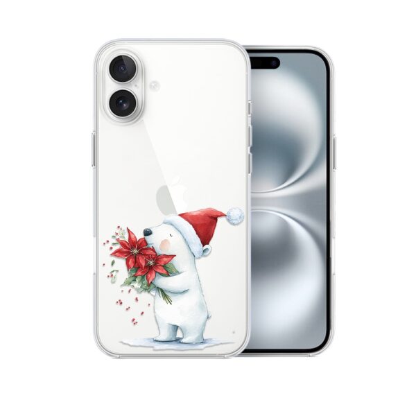 Etui do iPhone 16 Plus, Przytulne święta, Miś świąteczny, przeźroczyste