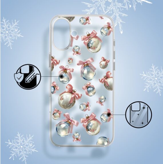 Etui do iPhone 16, Przytulne święta, Pastelowe bombki, przeźroczyste2