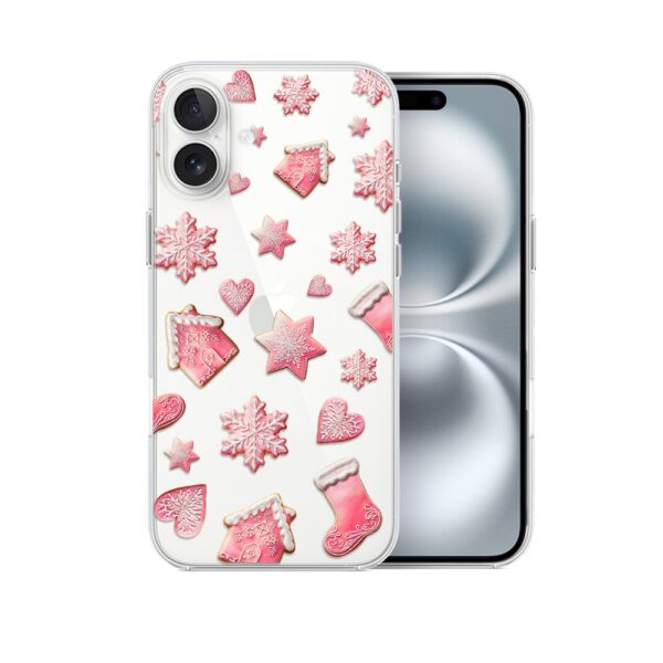 Etui do iPhone 16 Plus, Przytulne święta, Różowe pierniczki, przeźroczyste