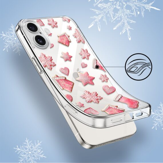 Etui do iPhone 16, Przytulne święta, Różowe pierniczki, przeźroczyste4