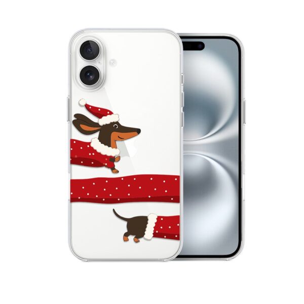 Etui do iPhone 16 Plus, Przytulne święta, Świąteczny jamnik, przeźroczyste