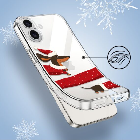 Etui do iPhone 16, Przytulne święta, Świąteczny jamnik, przeźroczyste4