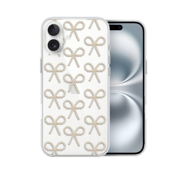Etui do iPhone 16 Plus, Przytulne święta, Złote kokardki, przeźroczyste