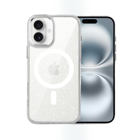 Etui do iPhone 16 Super Hybrid Sparkle z MagSafe, błyszczący, twardy brokatowy tył, metalowe ozdoby, przeźroczyste (6)