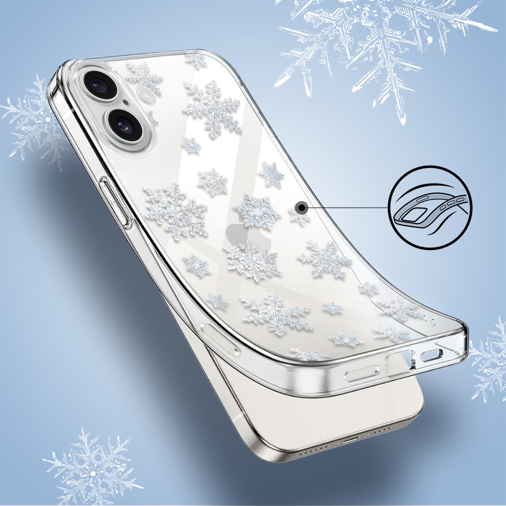 Etui do iPhone 16, Zimowa Magia, Delikatne płatki śniegu, przeźroczyste4