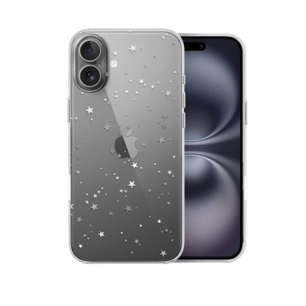 Etui do iPhone 16 Plus, srebrne gwiazdki, przeźroczyste