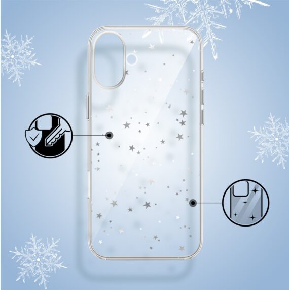 Etui do iPhone 16, Zimowa Magia, Szampańskie gwiazdki, przeźroczyste2