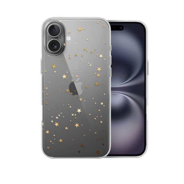 Etui do iPhone 16 Plus, złote gwiazdki, przeźroczyste