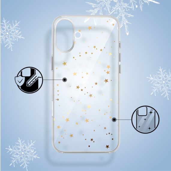 Etui do iPhone 16, Zimowa Magia, Złote gwiazdki, przeźroczyste2
