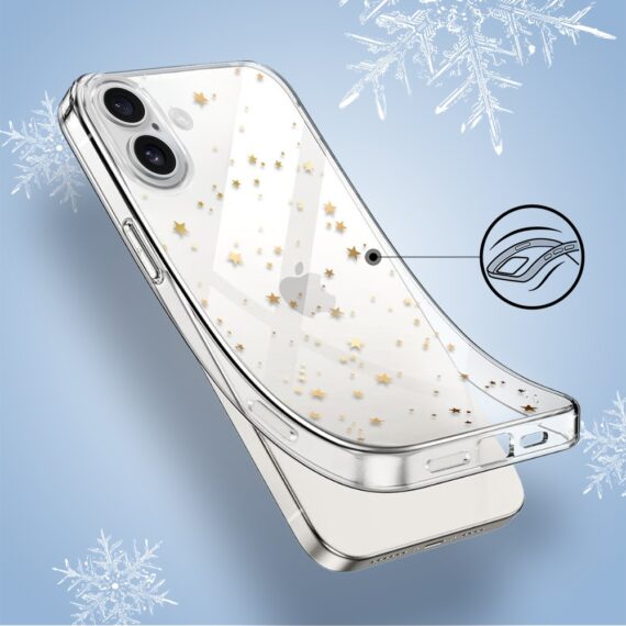 Etui do iPhone 16, Zimowa Magia, Złote gwiazdki, przeźroczyste4