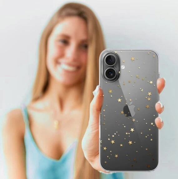 Etui do iPhone 16, Zimowa Magia, Złote gwiazdki, przeźroczyste5