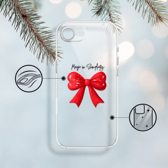 Etui do iPhone 16e, Przytulne święta, Czerwona kokarda, przeźroczyste (6)