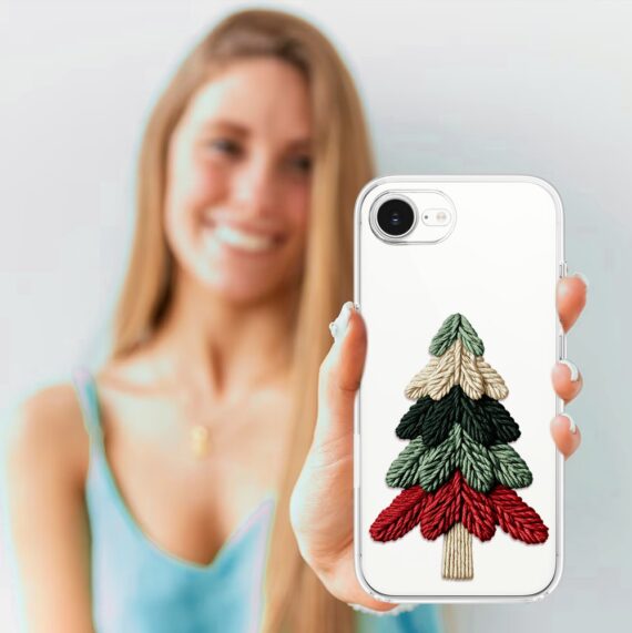 Etui do iPhone 16e, Przytulne święta, Dziana choinka, przeźroczyste (3)