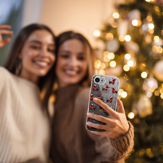 Etui do iPhone 16e, Przytulne święta, Jamniki na saniach, przeźroczyste (4)