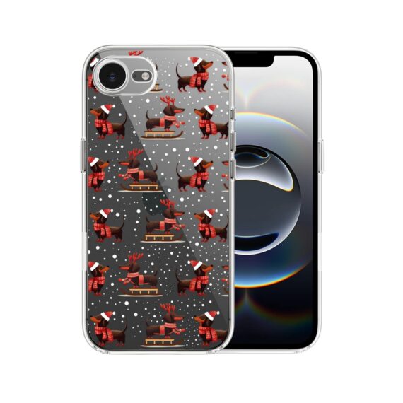 Etui do iPhone 16e, Przytulne święta, Jamniki na saniach, przeźroczyste (5)
