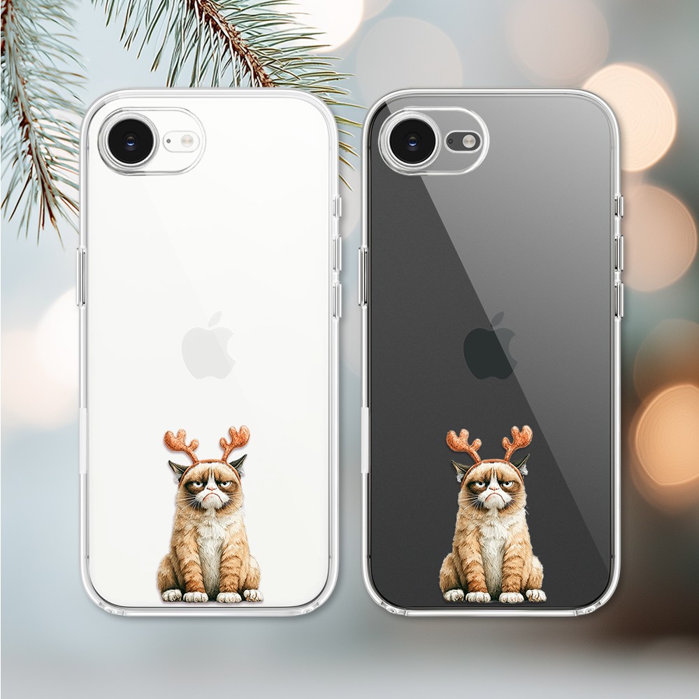 Etui do iPhone 16e, Przytulne święta, Kot który nie chciał być reniferem, przeźroczyste (1)