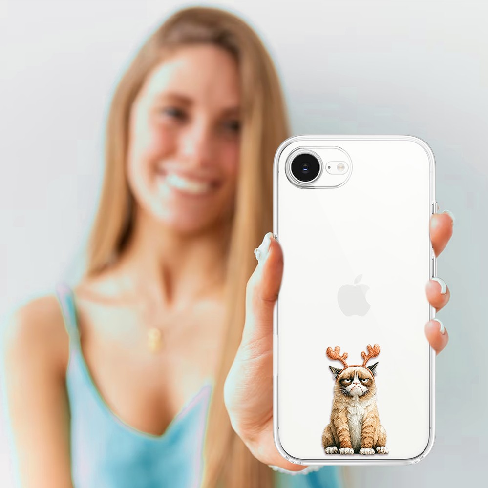 Etui do iPhone 16e, Przytulne święta, Kot który nie chciał być reniferem, przeźroczyste (3)