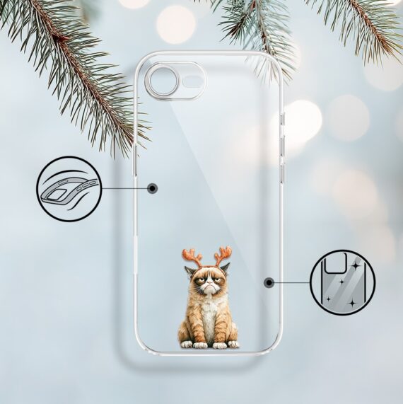 Etui do iPhone 16e, Przytulne święta, Kot który nie chciał być reniferem, przeźroczyste (6)