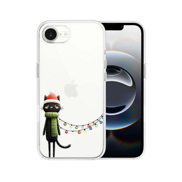 Etui do iPhone 16e, Przytulne święta, Kot przebrany za elfa, przeźroczyste