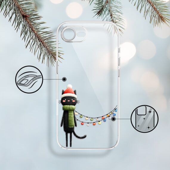 Etui do iPhone 16e, Przytulne święta, Kot przebrany za elfa, przeźroczyste (6)