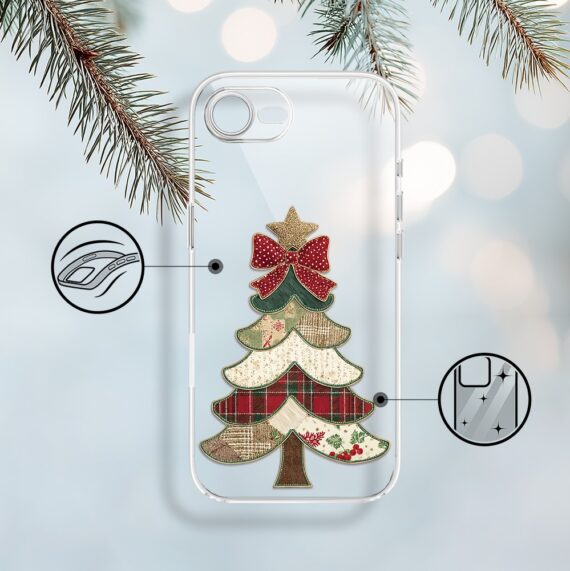 Etui do iPhone 16e, Przytulne święta, Kraciasta choinka, przeźroczyste1 (4)