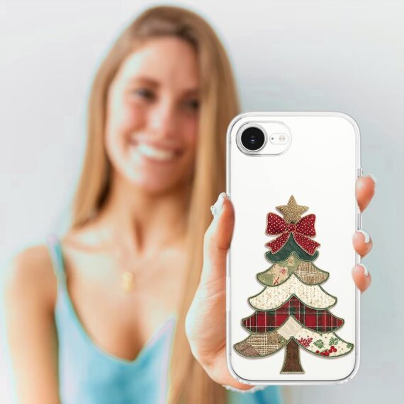 Etui do iPhone 16e, Przytulne święta, Kraciasta choinka, przeźroczyste1 (6)