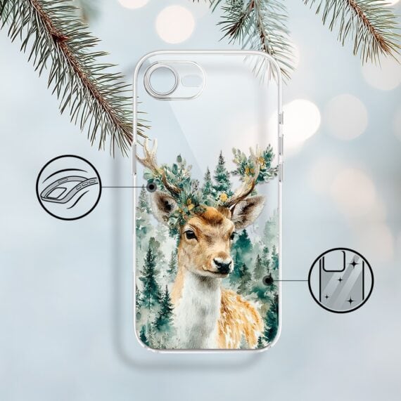 Etui do iPhone 16e, Przytulne święta, Leśny Jelonek, przeźroczyste (1)