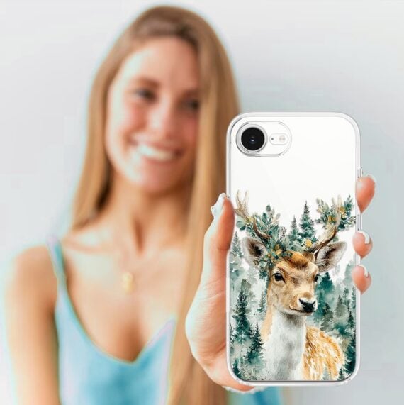Etui do iPhone 16e, Przytulne święta, Leśny Jelonek, przeźroczyste (4)