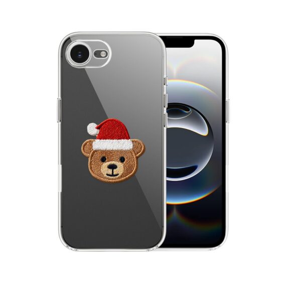 Etui do iPhone 16e, Przytulne święta, Miś Mikołajek, przeźroczyste (6)