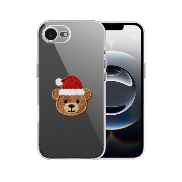 Etui do iPhone 16e, Przytulne święta, Miś Mikołajek, przeźroczyste