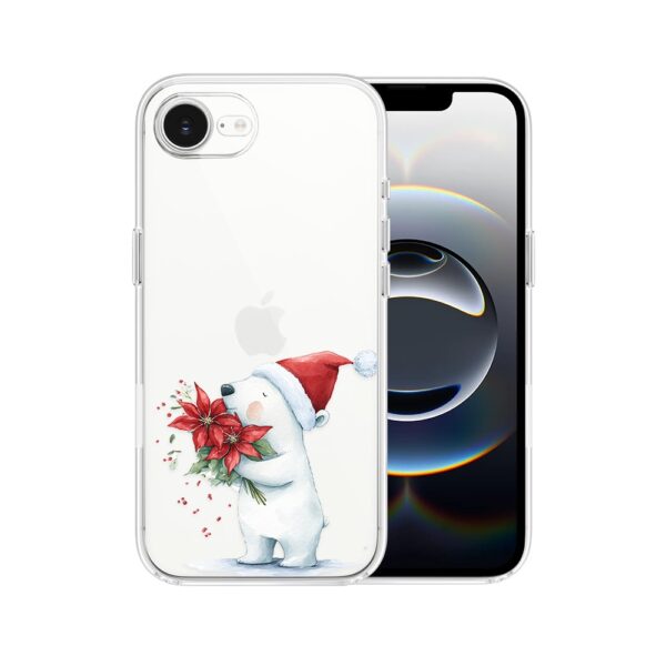 Etui do iPhone 16e, Przytulne święta, Miś świąteczny, przeźroczyste