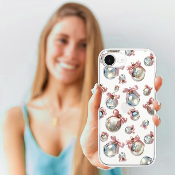 Etui do iPhone 16e, Przytulne święta, Pastelowe bombki, przeźroczyste (4)