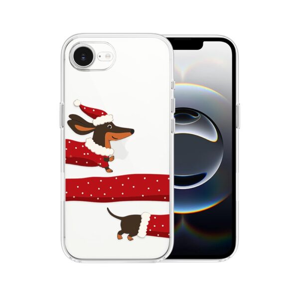 Etui do iPhone 16e, Przytulne święta, Świąteczny jamnik, przeźroczyste