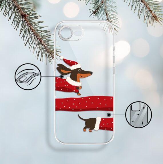 Etui do iPhone 16e, Przytulne święta, Świąteczny jamnik, przeźroczyste (6)