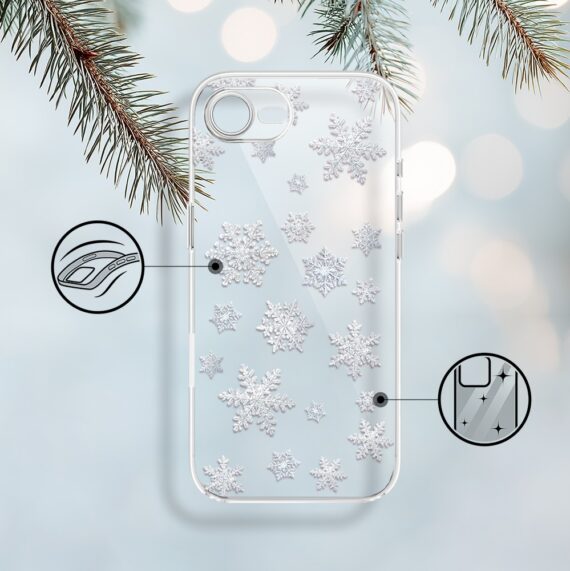Etui do iPhone 16e, Zimowa Magia, Delikatne płatki śniegu, przeźroczyste (5)