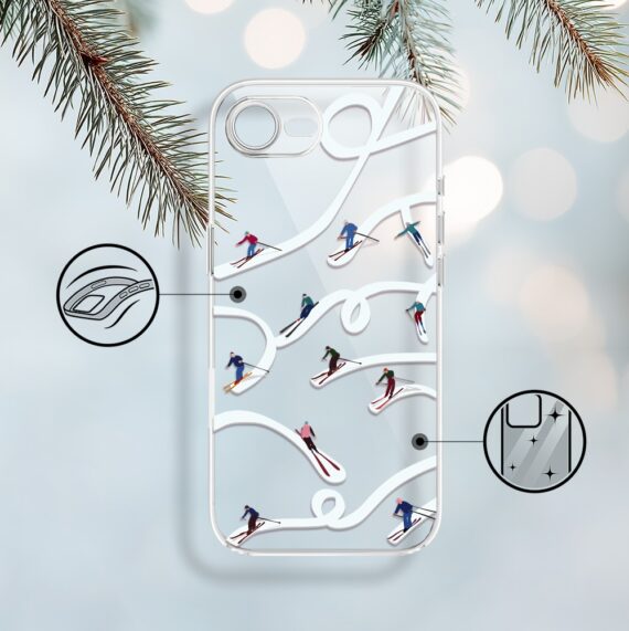 Etui do iPhone 16e, Zimowa Magia, Narciarskie wiraże, przeźroczyste (6)