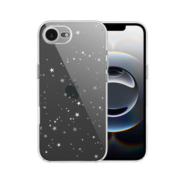 Etui do iPhone 17e, srebrne gwiazdki, przeźroczyste