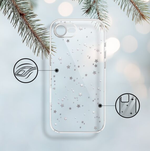 Etui do iPhone 16e, Zimowa Magia, Szampańskie gwiazdki, przeźroczyste (6)