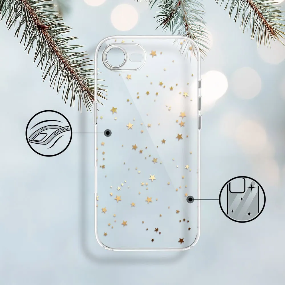 Etui do iPhone 16e, Zimowa Magia, Złote gwiazdki, przeźroczyste (1)