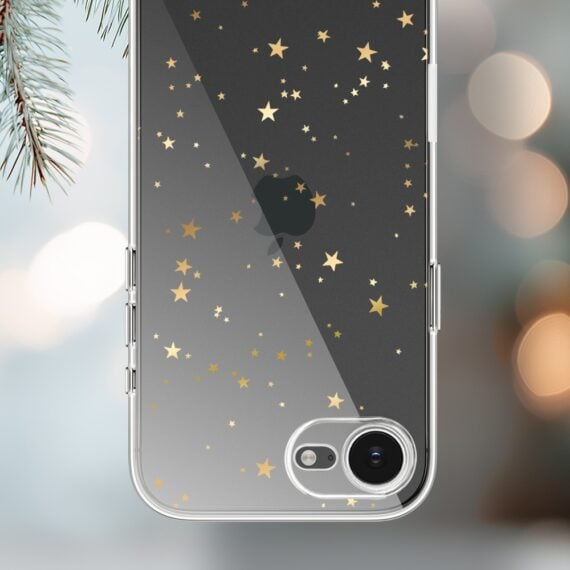Etui do iPhone 16e, Zimowa Magia, Złote gwiazdki, przeźroczyste (3)